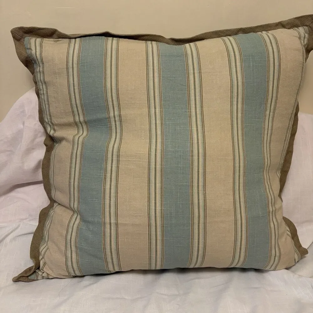 Multicolored Striped Cotton Pillow Cover Size 24x24 Farmhouse Jute Trim